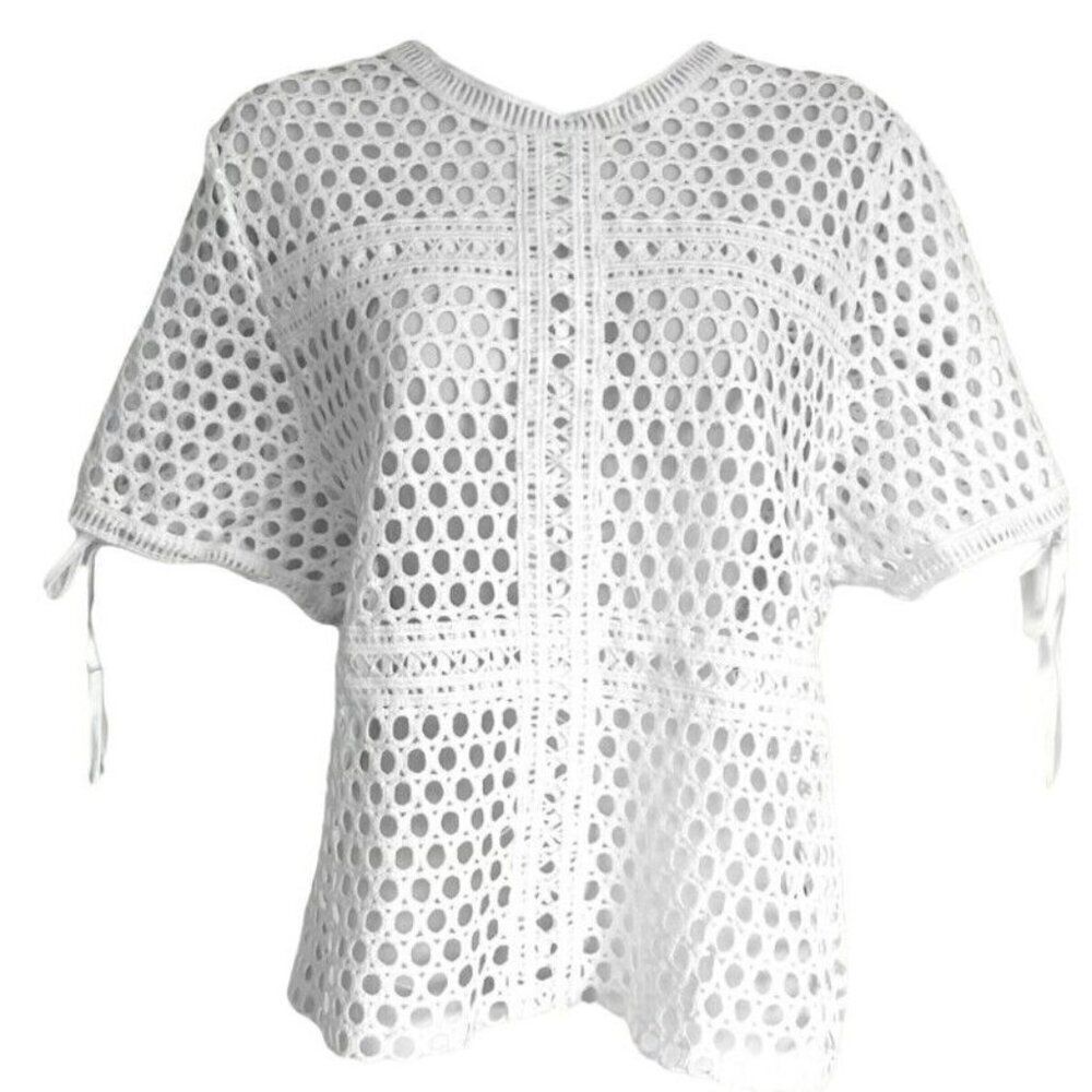 Zero Degree Celsius Womens M Perforated Blouse White Cut Out‎ Top See Through